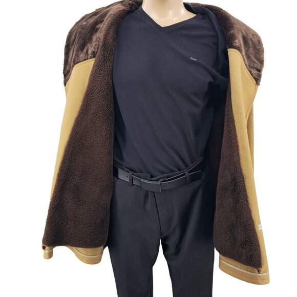 Vintage H.I.S Mens Camel Coat With Faux Fur Lining & Shawl Collar Button Closure - Picture 4 of 9